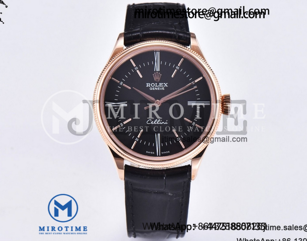 Cellini 50505 RG GMF 1:1 Best Edition Black Dial Stick Markers on Black Leather Strap SA3132