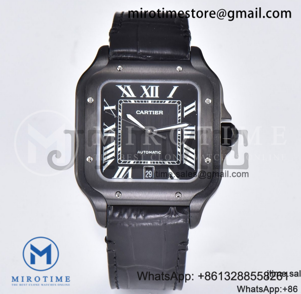 Santos de Cartier 2018 Mens XL 40mm PVD BVF 1:1 Best Edition Black Dial on Black Leather Bracelet MIYOTA 9019