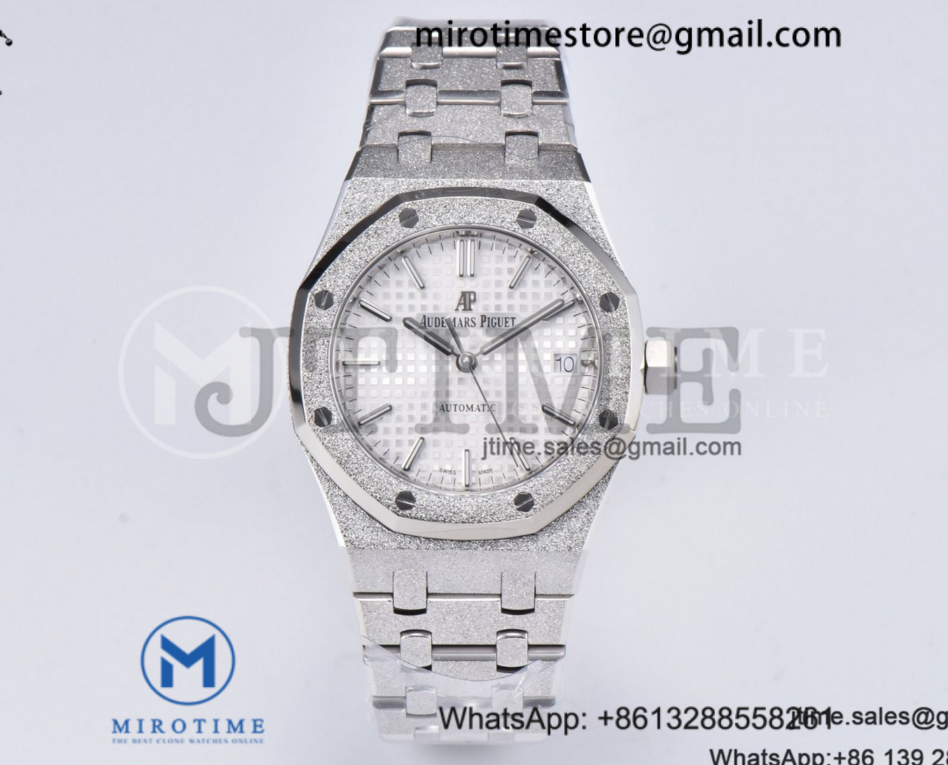 Royal Oak 37mm 15454 Frosted SS APSF 1:1 Best Edition White Textured Dial on Frosted SS Bracelet SA3120 Super Clone