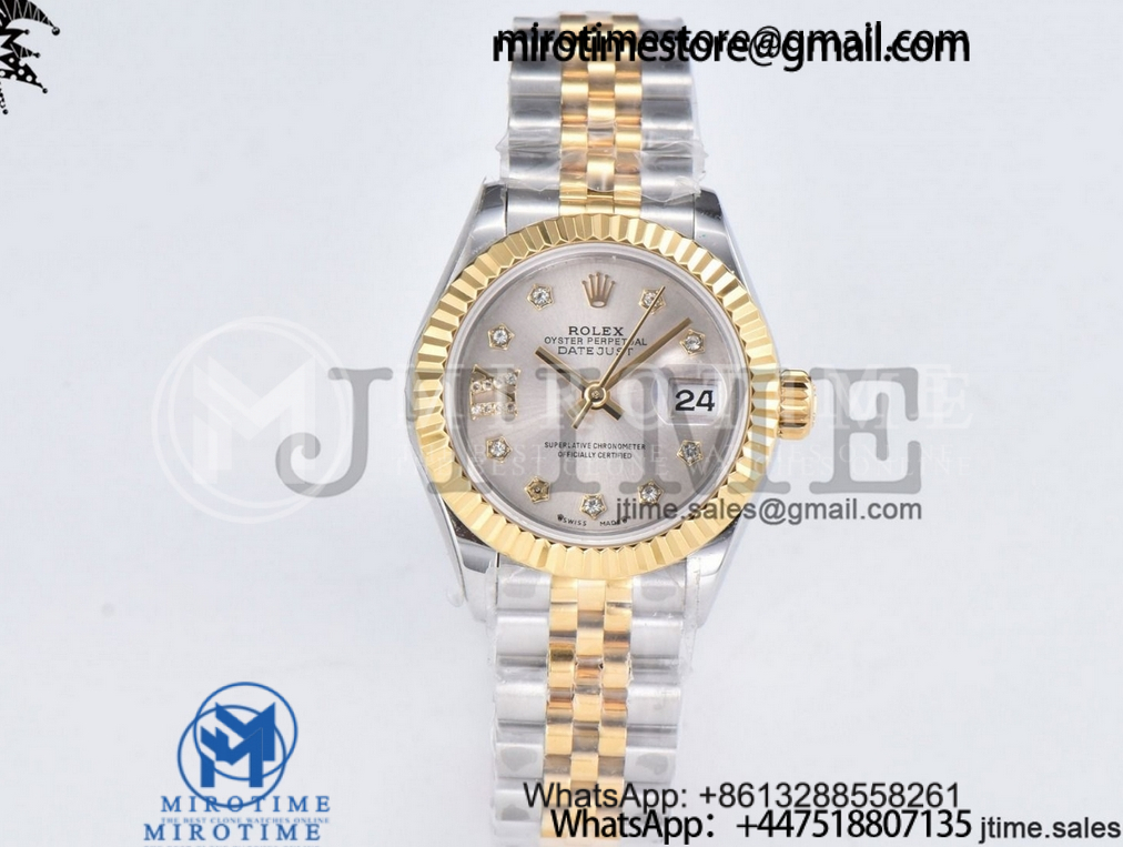 Datejust 28 Ladies SS/YG WF Gray Diamonds Dial Fluted Bezel on YG/SS Jubilee Bracelet A2671