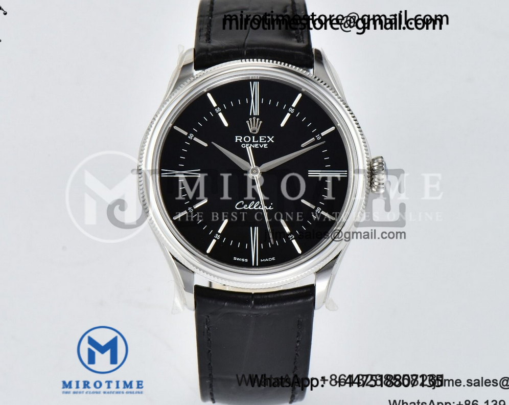 Cellini 50505 SS KZF 1:1 Best Edition Black Dial Stick Markers on Black Leather Strap SA3132