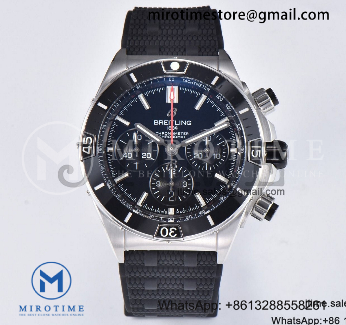 Chronomat B01 44mm SS BLS 1:1 Best Edition Black Dial on Black Rubber Strap A7750