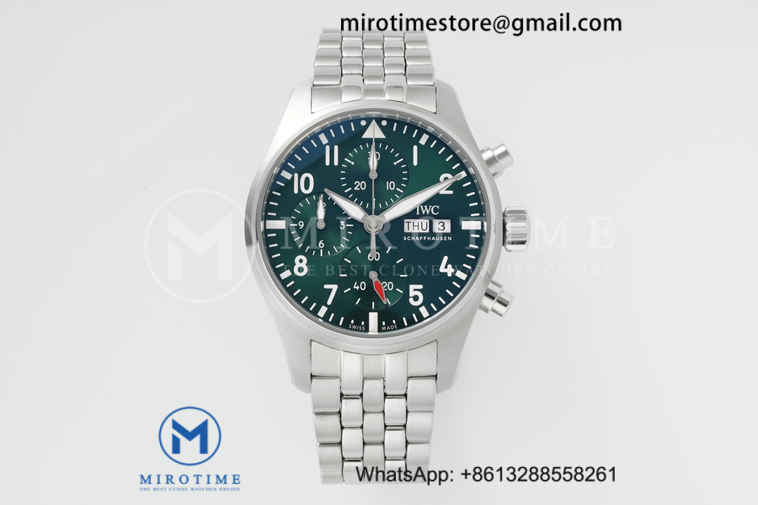 Pilot Chrono IW388104 APSF 1:1 Best Edition Green Dial on SS Bracelet SA69385 Super Clone
