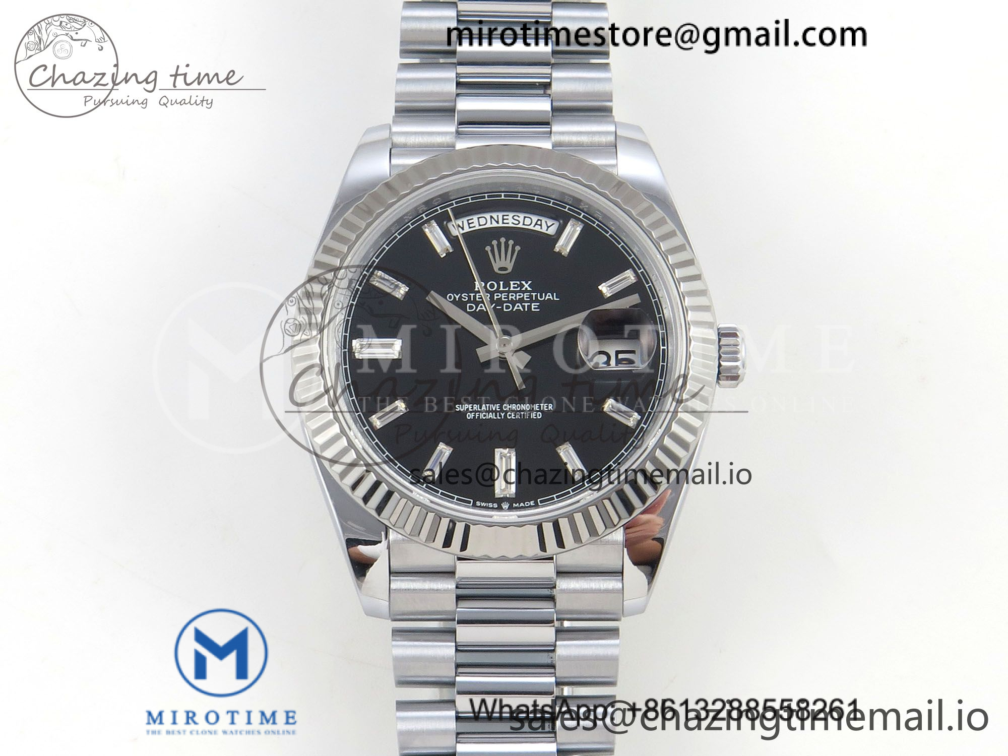 DayDate 40 SS QF 1:1 Best Edition 904L Steel Black Crystal Dial on President Bracelet VR3255 V8 (Gain Weight)