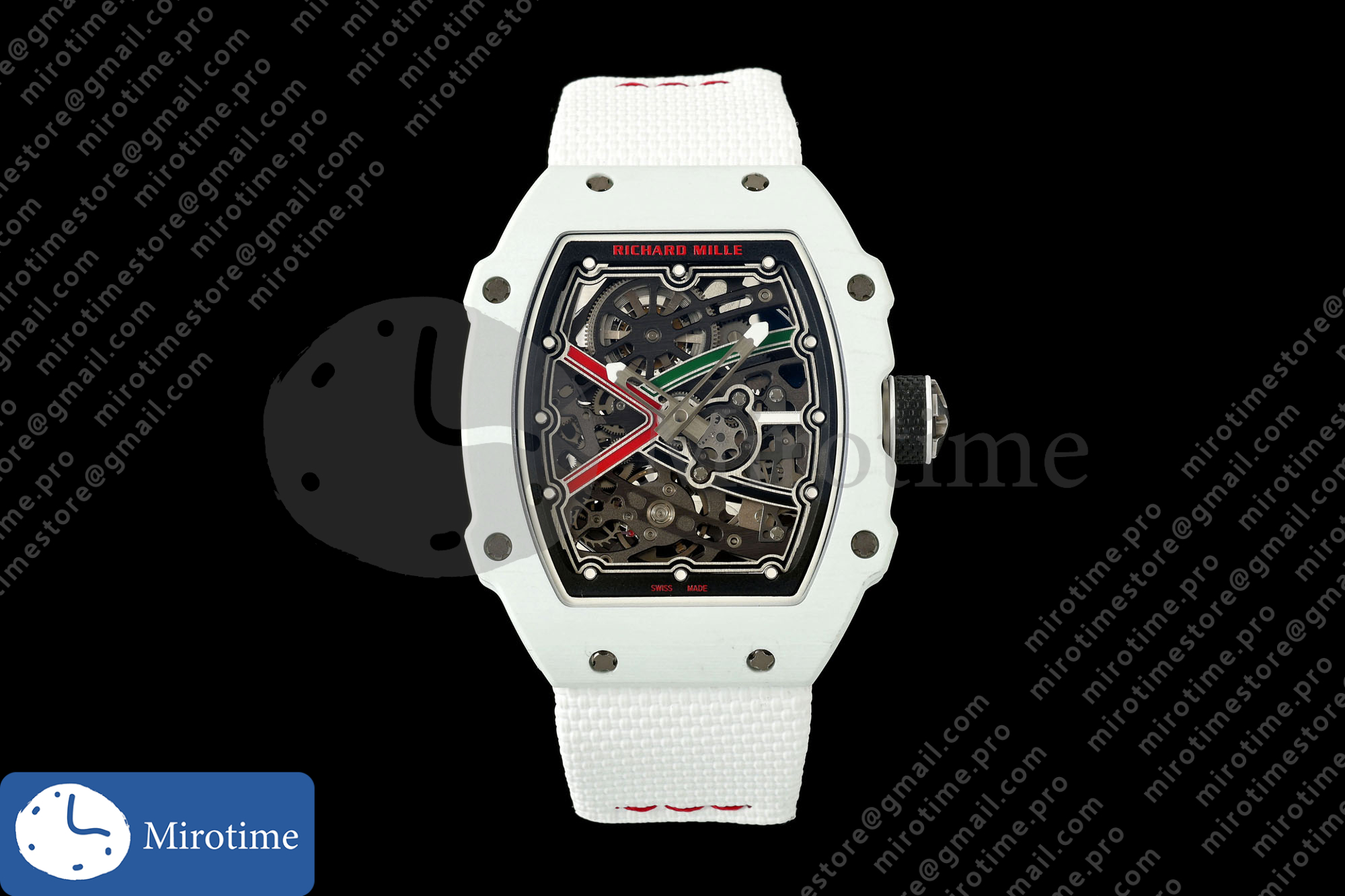 Umi Maker’s RM67-02 White NTPT Charles Red/Green Skeleton Dial on Nylon strap CRMA7 Clone V2