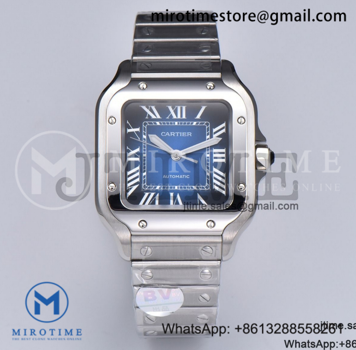 Santos De Cartier Mens 35mm SS BVF 1:1 Best Edition Blue Dial on SS Bracelet MIYOTA 9019