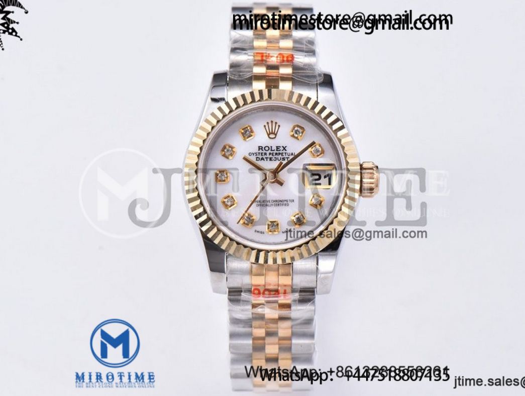 Ladies Datejust 26mm YG Plated 904L Steel GMF Best Edition White Dial Diamond Markers on Jubilee Bracelet A2671