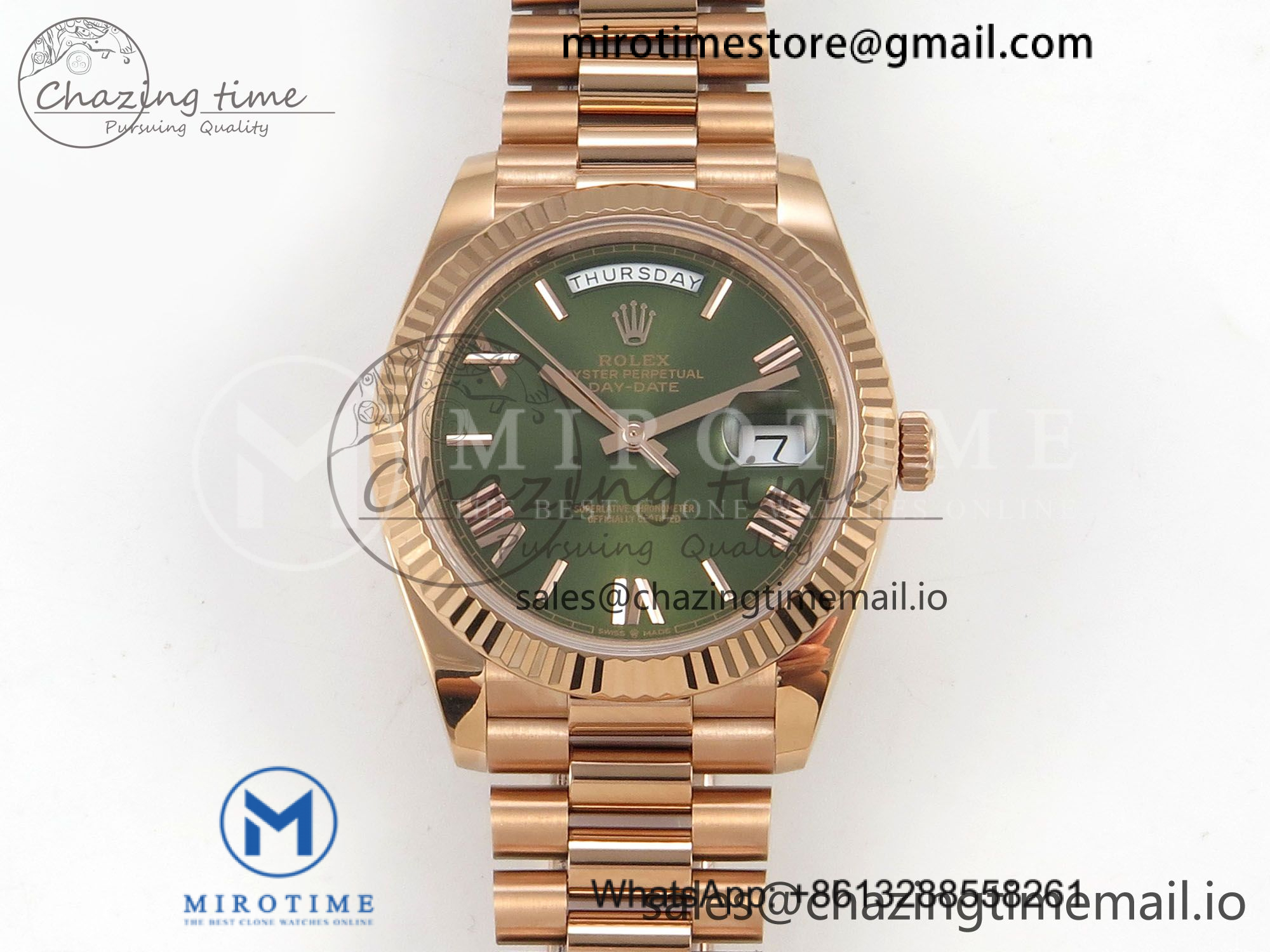 Day Date 40 RG 228235 QF 1:1 Best Edition Green Roman Dial on President Bracelet VR3255 V8 (190g)