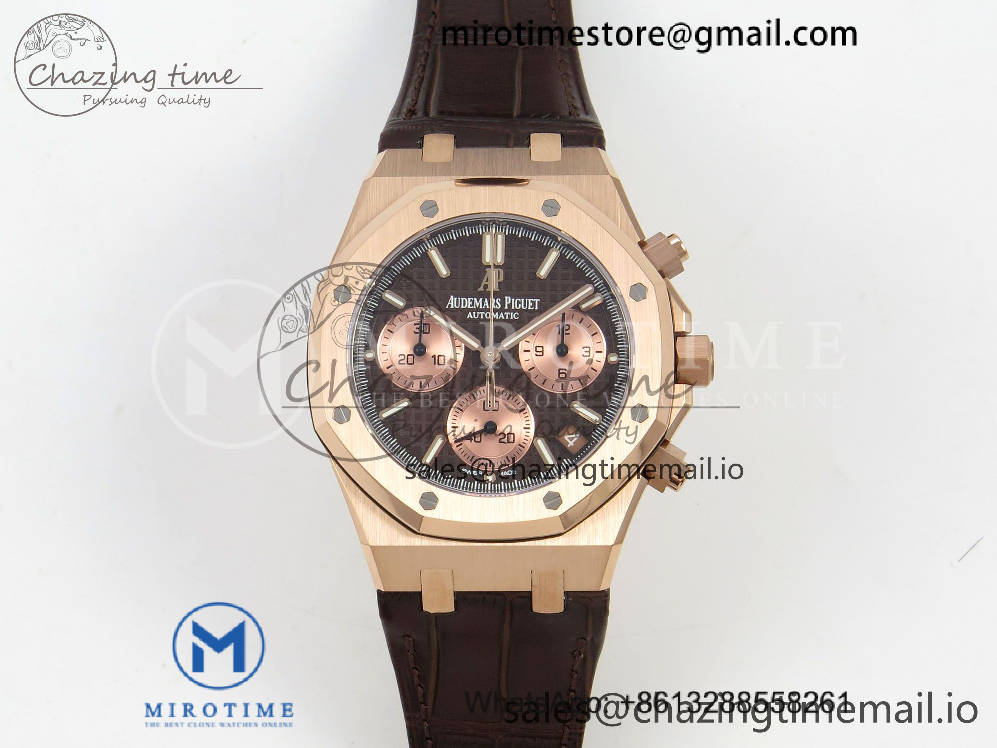 Royal Oak Chrono 26240 RG DDF 1:1 Best Edition Brown Dial on Brown Leather Strap DD4401 Super Clone Gain Weight (SW Dial)