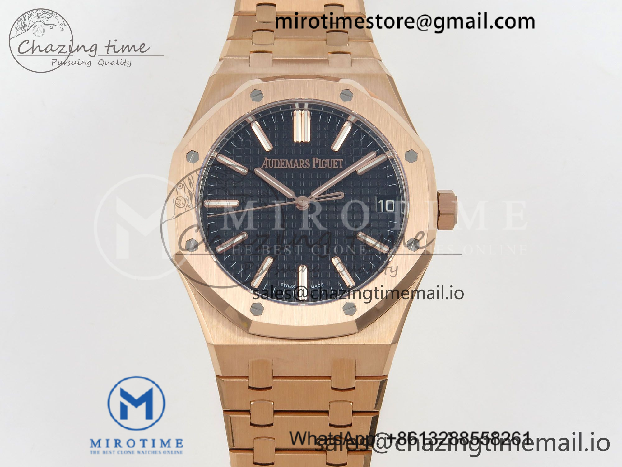 Royal Oak 41mm 15510 RG DDF 1:1 Best Edition Black Dial on RG Bracelet DD4302 Super Clone (Weighted)