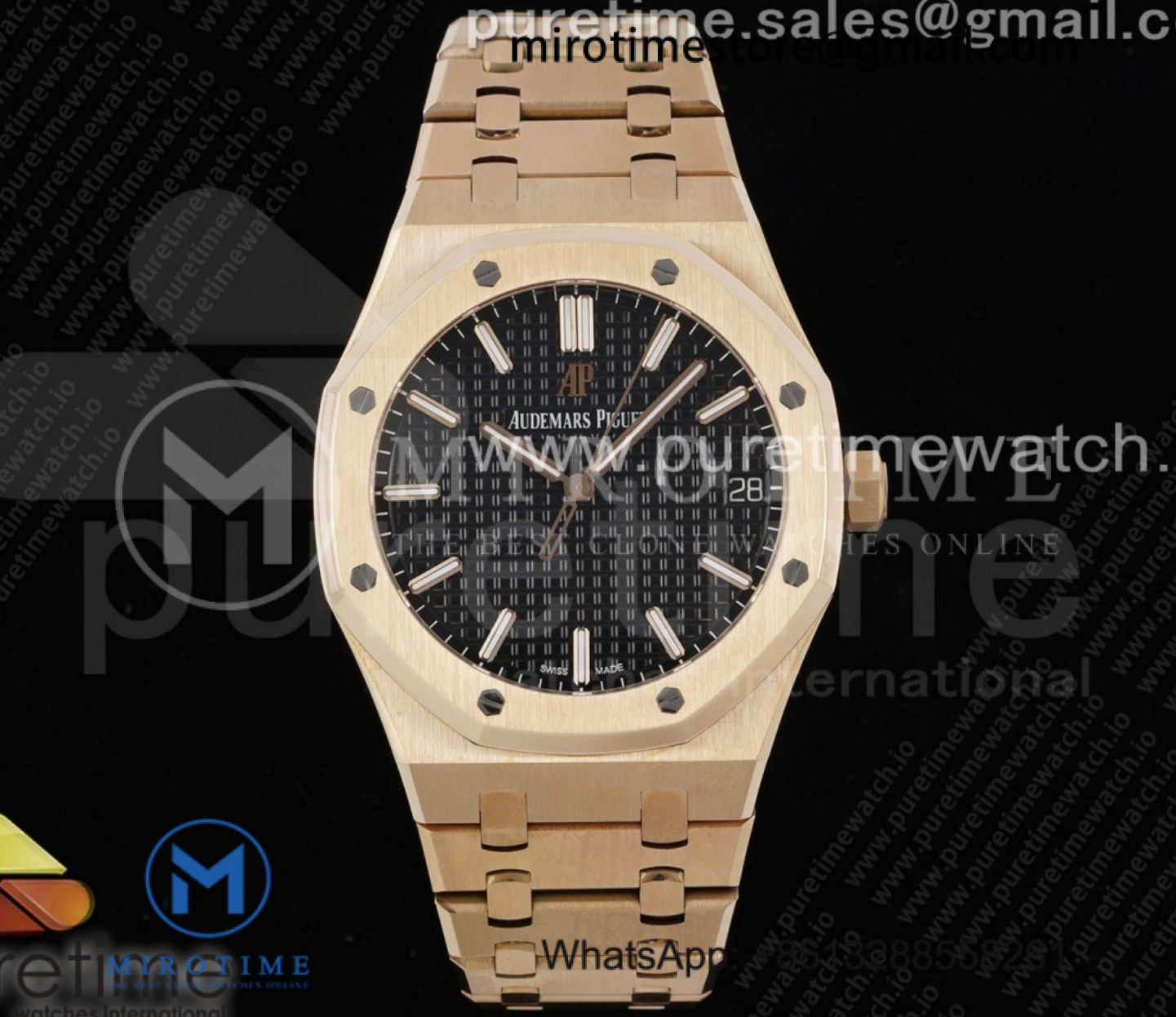 Royal Oak 41mm 15500 RG APSF 1:1 Best Edition Black Textured Dial on RG Bracelet SA4302 Super Clone