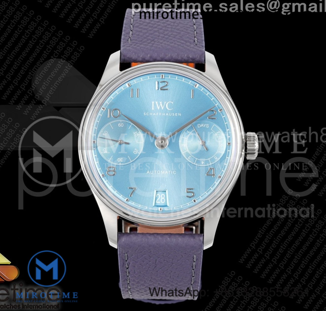 Portugieser Automatic 42mm SS APSF 1:1 Best Edition Ice Blue Dial on Purple Leather Strap A52011