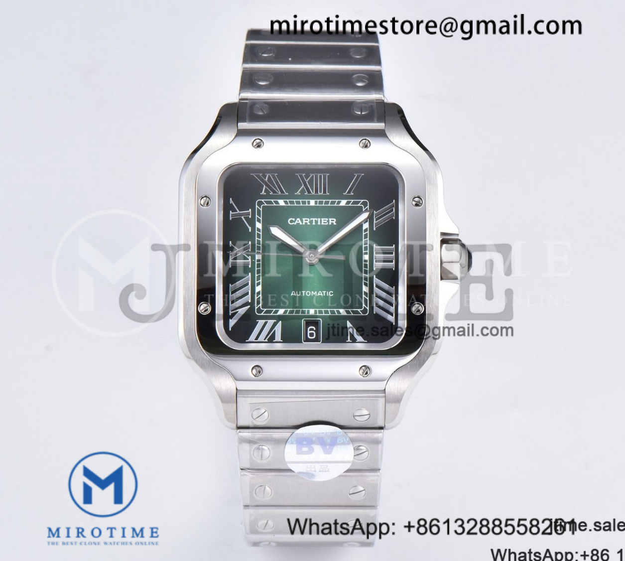 Santos de Cartier XL 40mm SS BVF 1:1 Best Edition Green Dial on SS Bracelet MIYOTA 9015