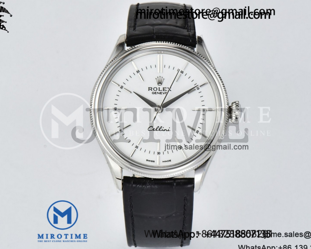Cellini 50505 SS EWF 1:1 Best Edition White Dial Stick Markers on Black Leather Strap SA3132