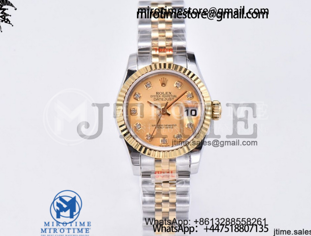 Ladies Datejust 26mm YG Plated 904L Steel GMF Best Edition YG Dial Diamond Markers on Jubilee Bracelet A2671