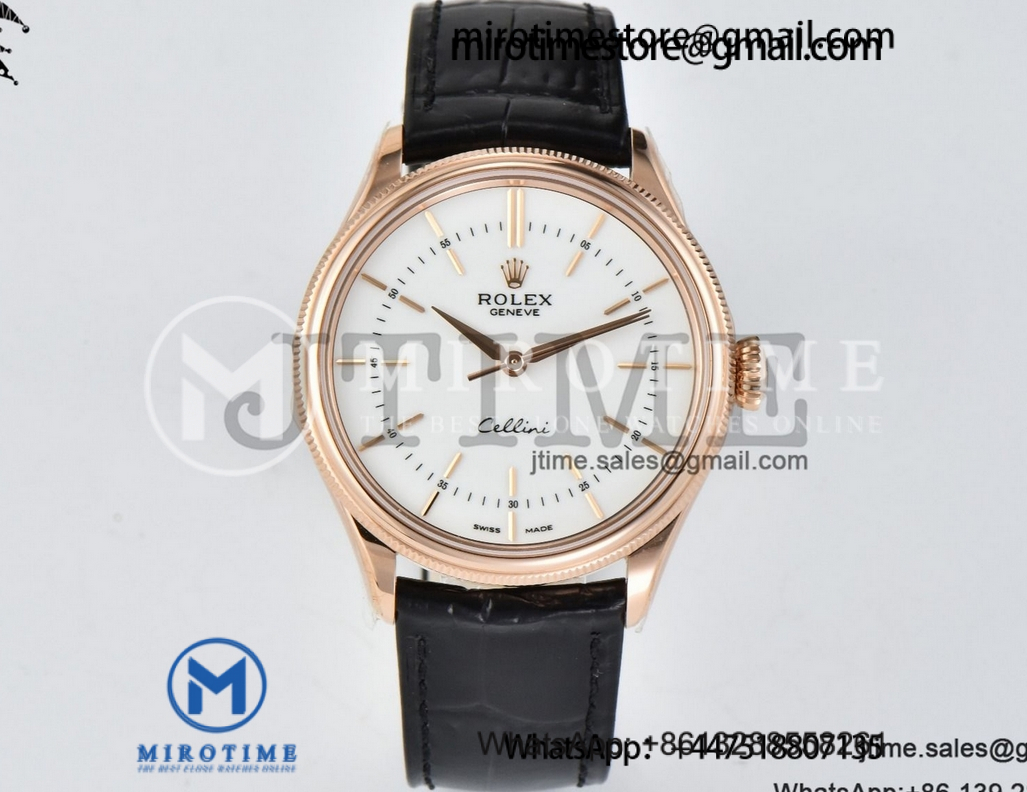Cellini 50505 RG EWF 1:1 Best Edition White Dial Stick Markers on Black Leather Strap SA3132