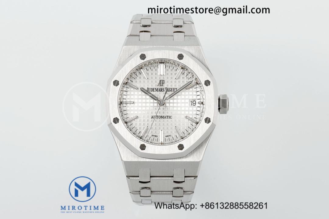 Royal Oak 37mm 15450 SS ZF 1:1 Best Edition White Textured Dial on SS Bracelet SA3120 Super Clone