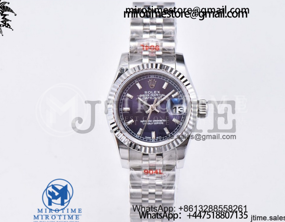 Ladies Datejust 26mm Fluted Bezel 904L Steel GMF Best Edition Blue Dial Stick Markers on Jubilee Bracelet A2671
